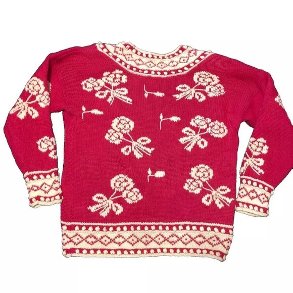 VTG 90s EXPRESS HAND KNITTED SWEATER SZ M PINK RAIME COTTON SHOULDER PADS WOMENS - Picture 2 of 4